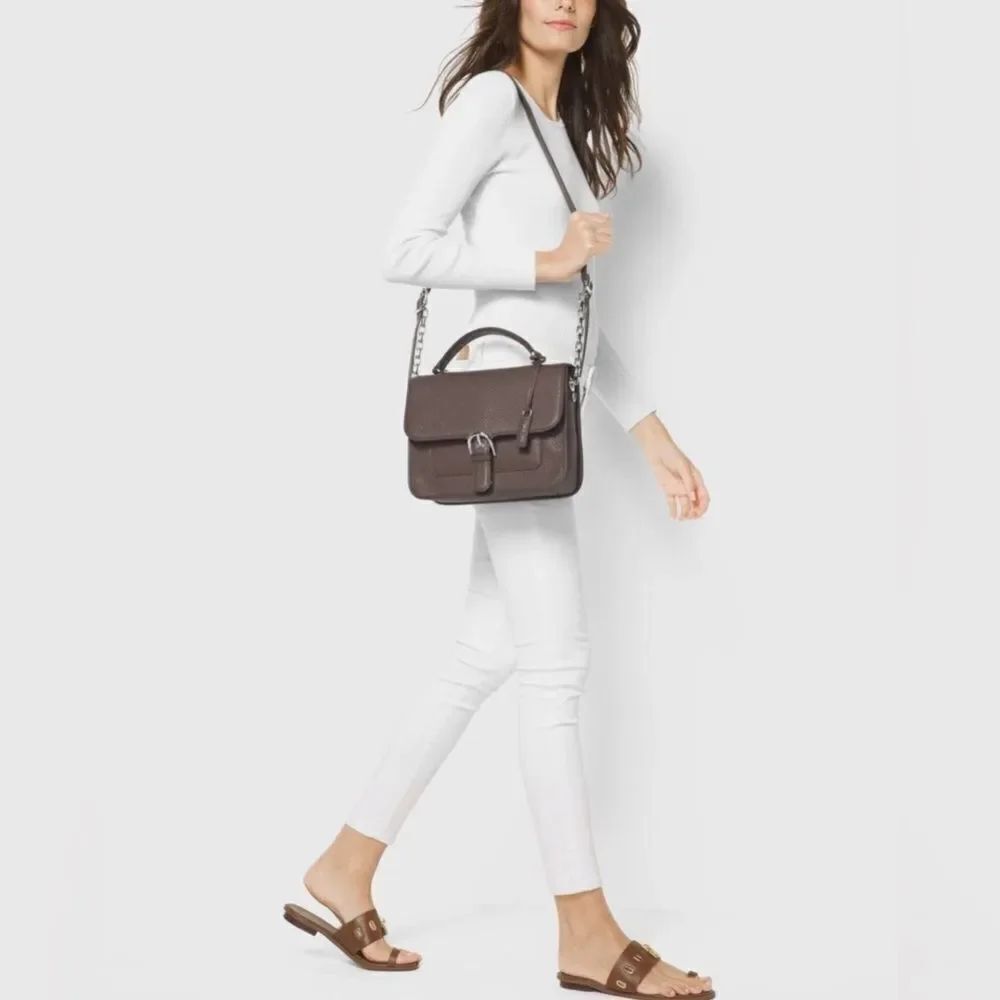 MICHAEL KORS Cooper In Cinder Pebbled Leather Satchel Handbag Shoulder Bag Sleek